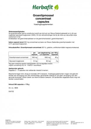 Groenlipmossel concentraat capsules 180 g